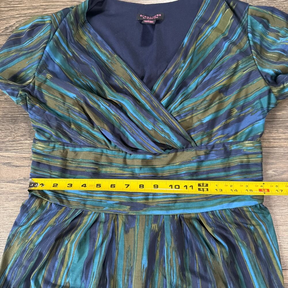 Vintage Y2K Signature by Robbie Bee Sz 1X Blue Teal Abstract Surplice Dress - Picture 7 of 10